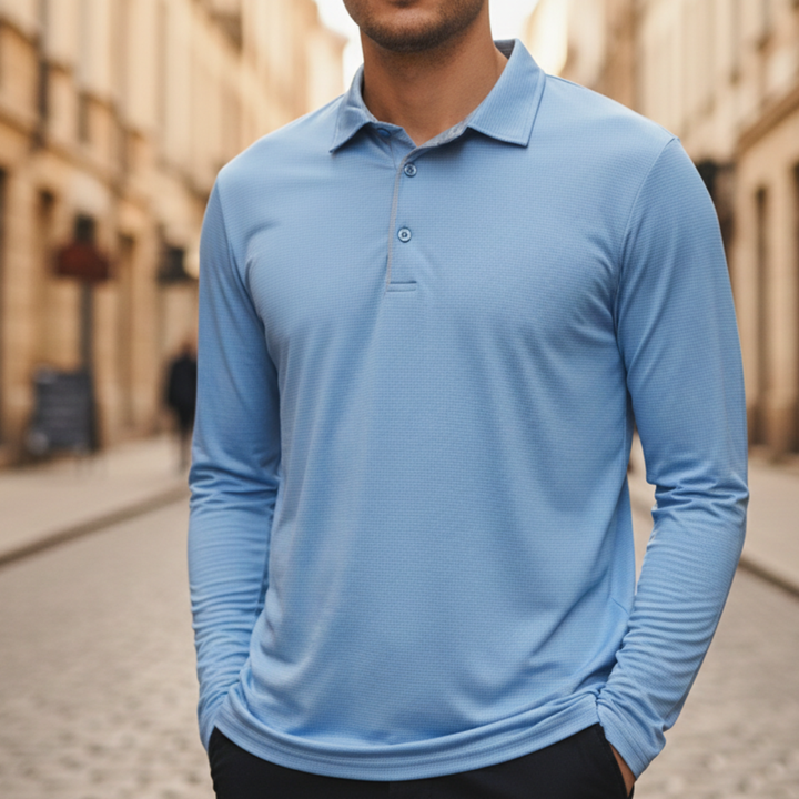 Mens Polo Shirt Lightweight Long Sleeve Athletic Casual Wear