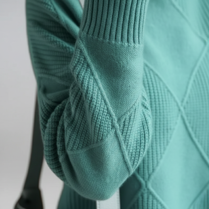 Pull à col roulé en cachemire à losanges, manches longues, tricoté pour femmes