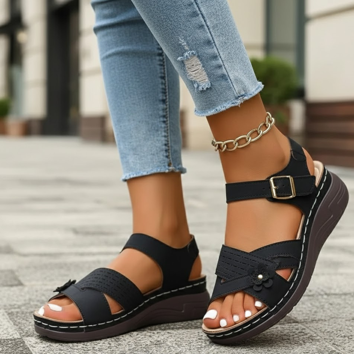Women Platform Sandals Extra Wide Fit Button Closure