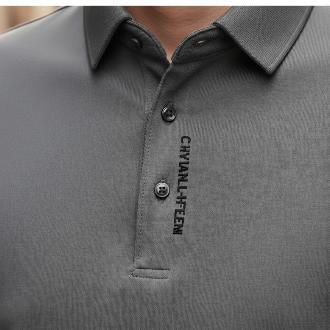 Men Business Casual Long Sleeve Polo Shirt Solid Color