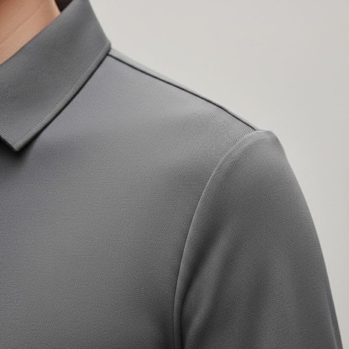 Men Business Casual Long Sleeve Polo Shirt Solid Color