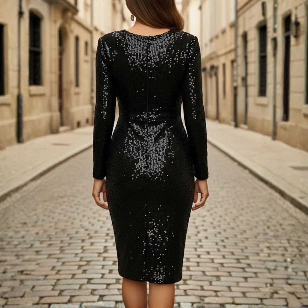 Women Long Sleeve Cocktail Dress Shimmer Finish