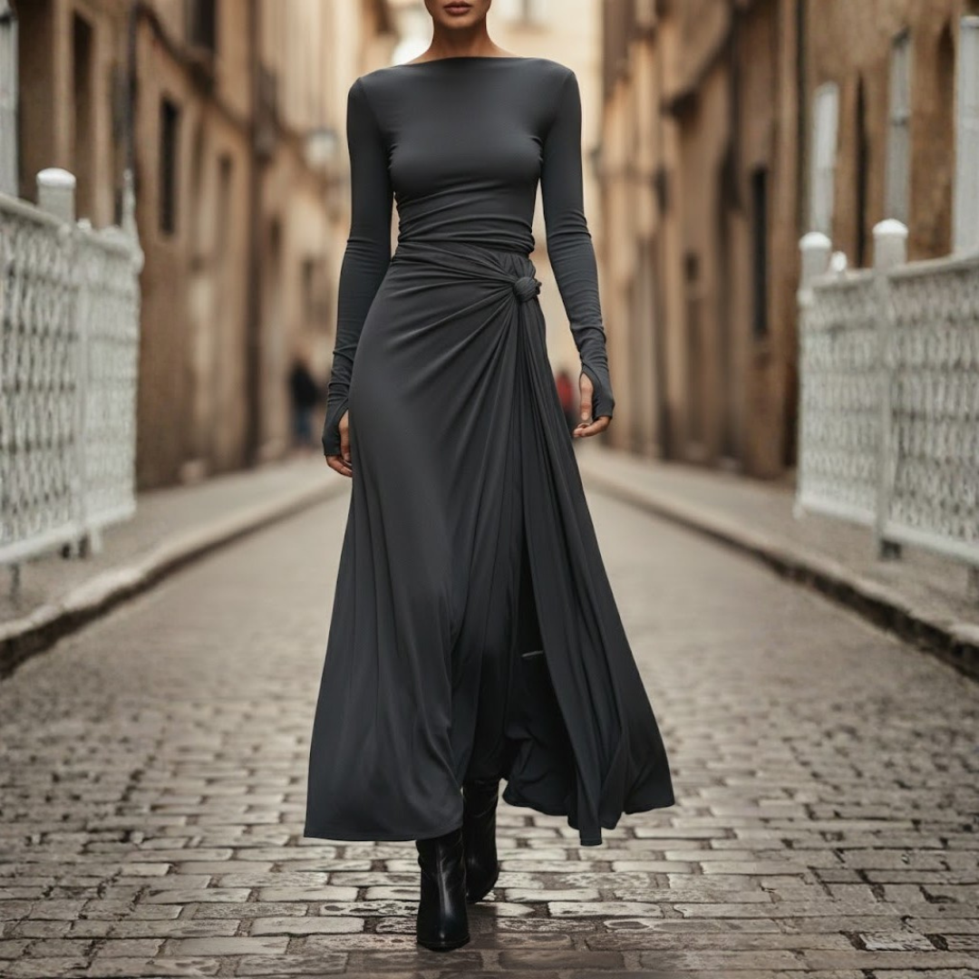 Maxi Dress Side Knot Wrap Stretch Fabric Womens