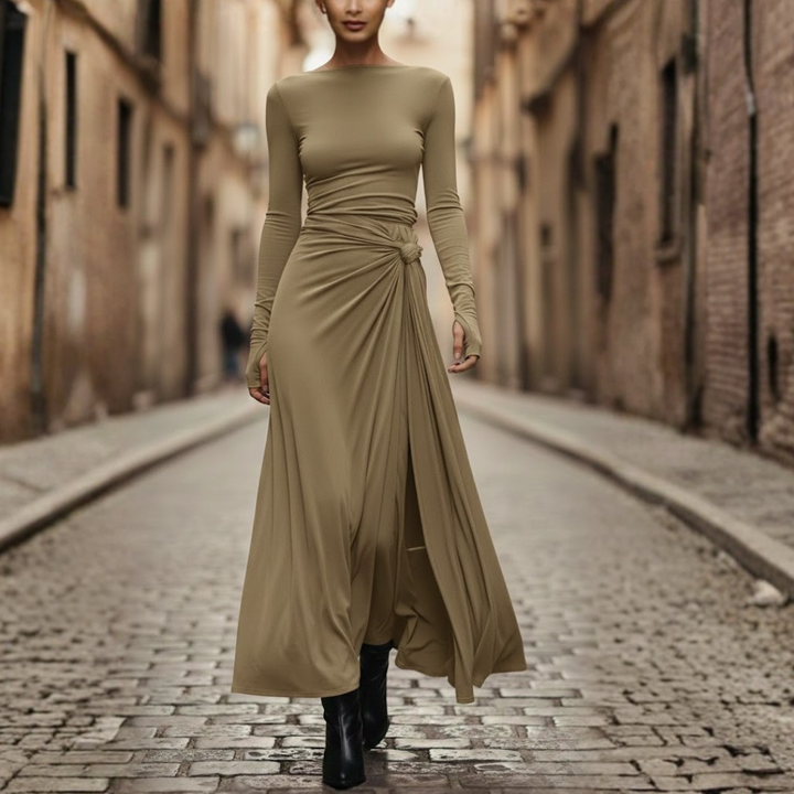 Maxi Dress Side Knot Wrap Stretch Fabric Womens