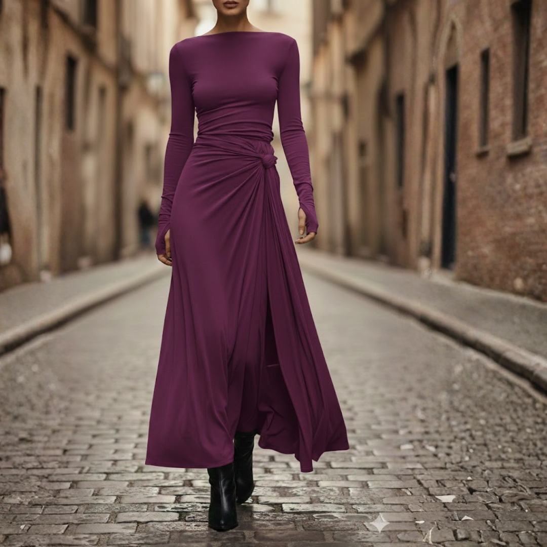 Maxi Dress Side Knot Wrap Stretch Fabric Womens