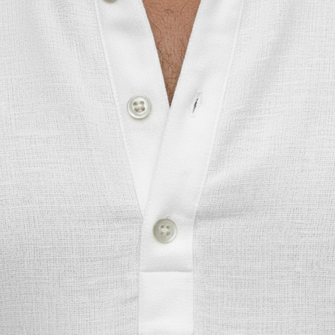 Men Linen Blend Short Sleeve Shirt Henley Collar