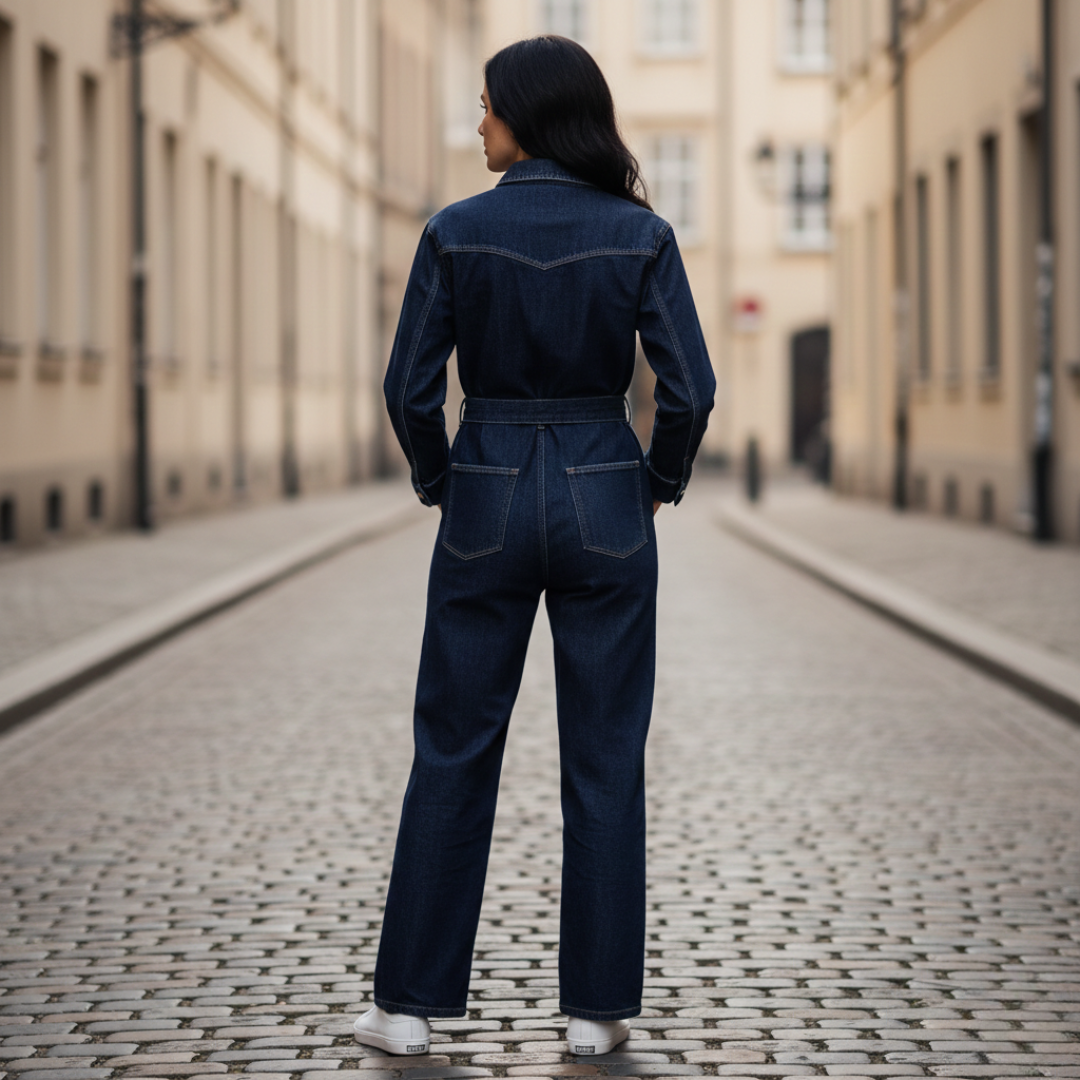 Denim Set Button Front Jacket Straight Leg Jeans Womens Navy Blue