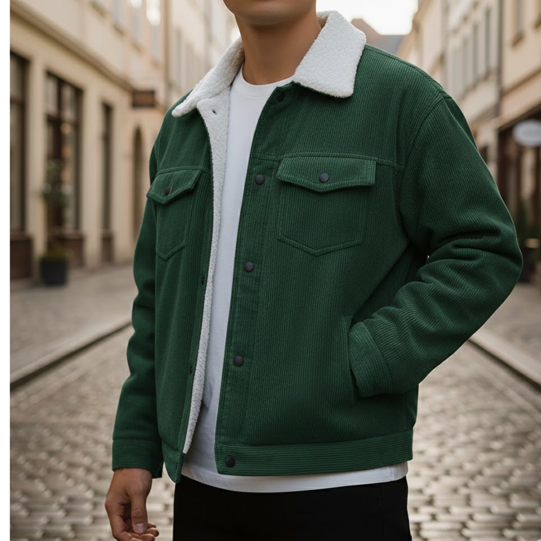Men Corduroy Jacket Button Front Turn Down Collar
