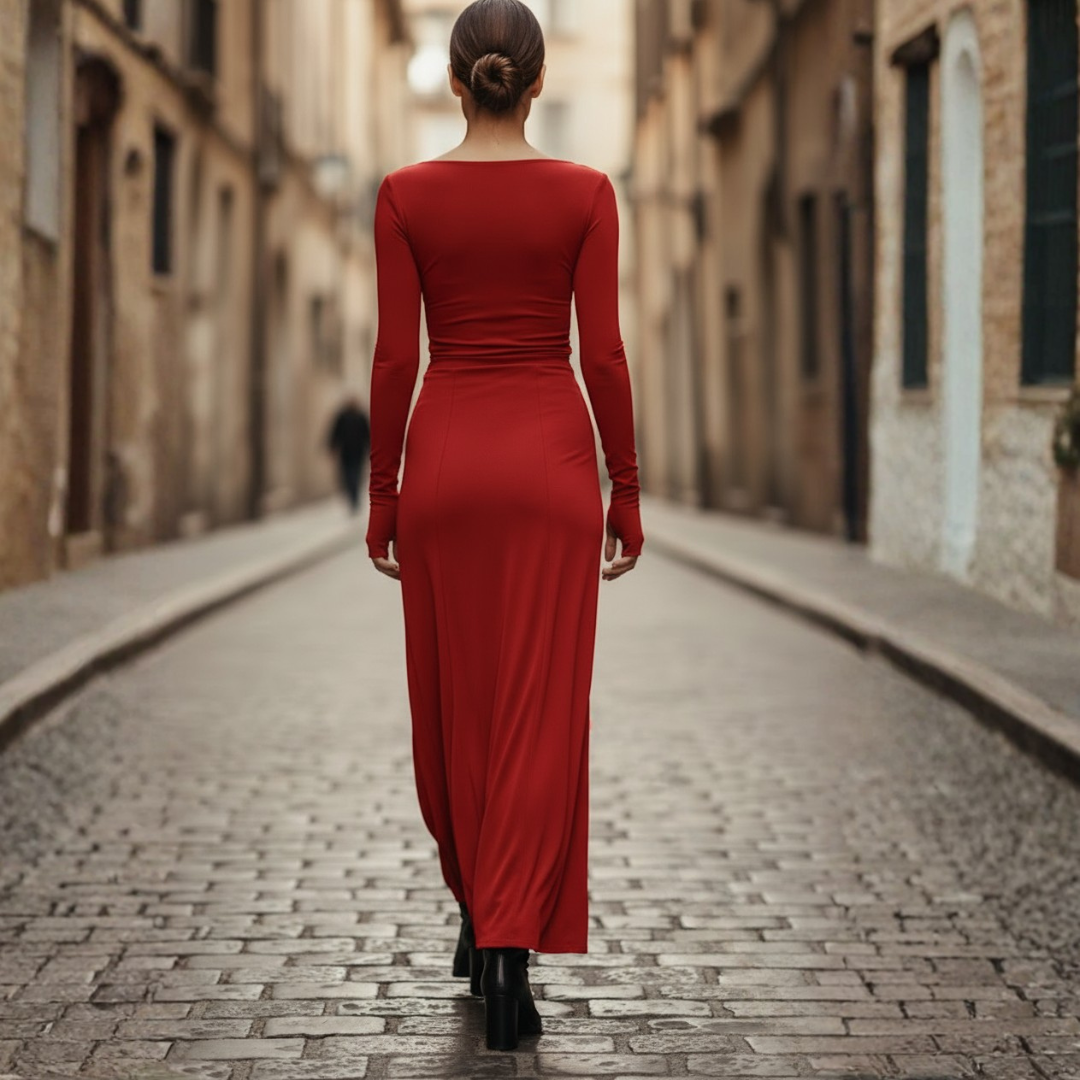 Maxi Dress Side Knot Wrap Stretch Fabric Womens