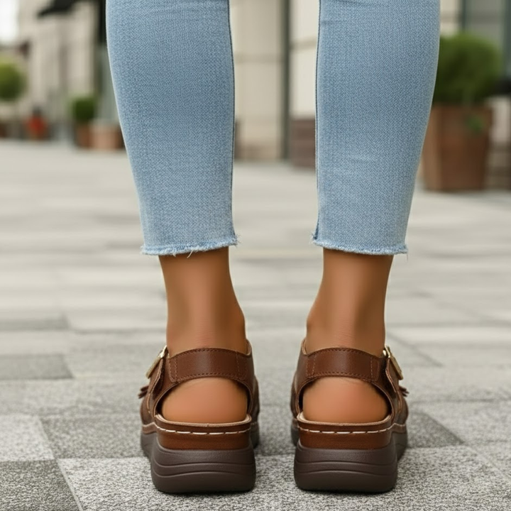 Women Platform Sandals Extra Wide Fit Button Closure