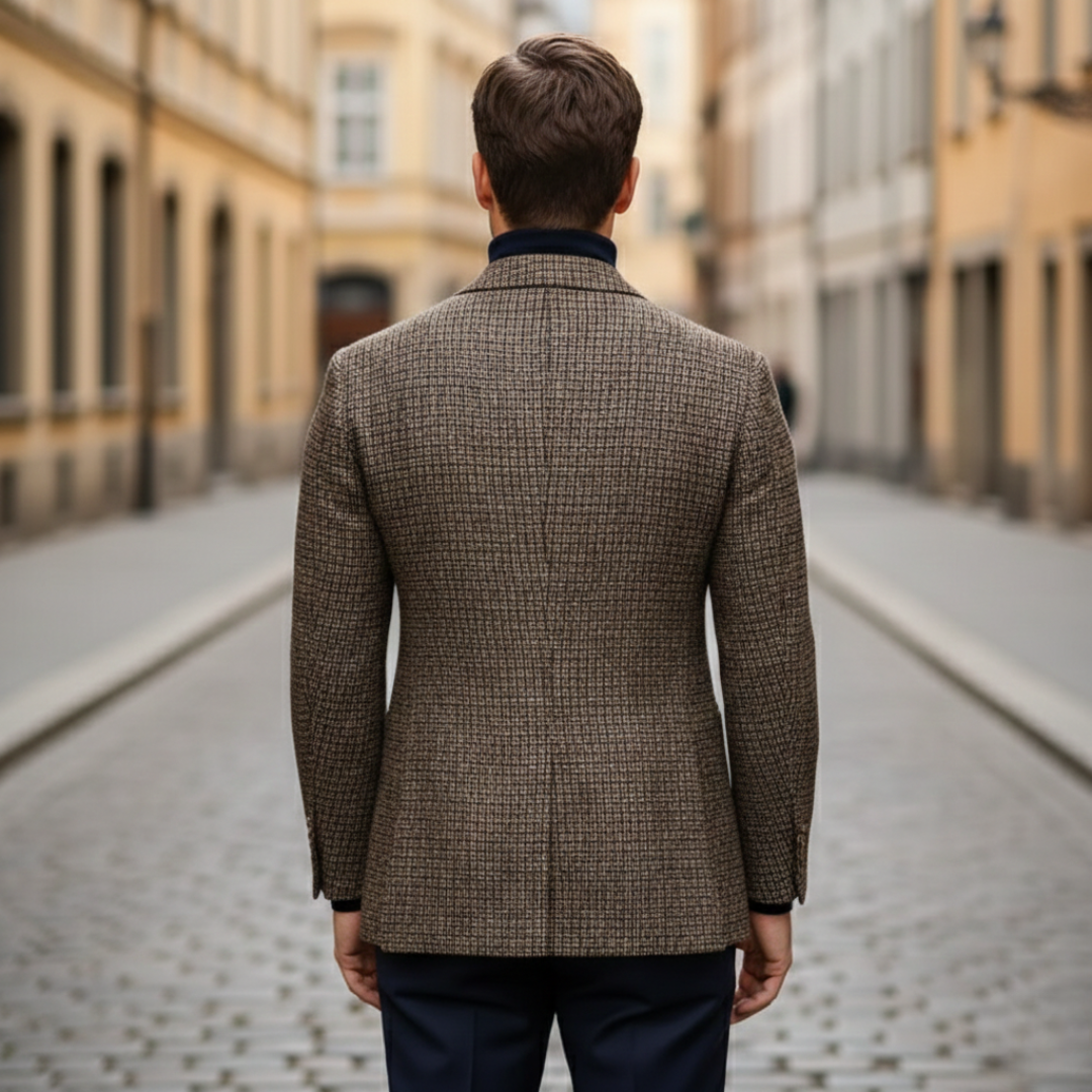 Men Double-Breasted Plaid Blazer