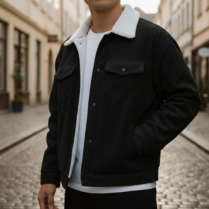 Men Corduroy Jacket Button Front Turn Down Collar