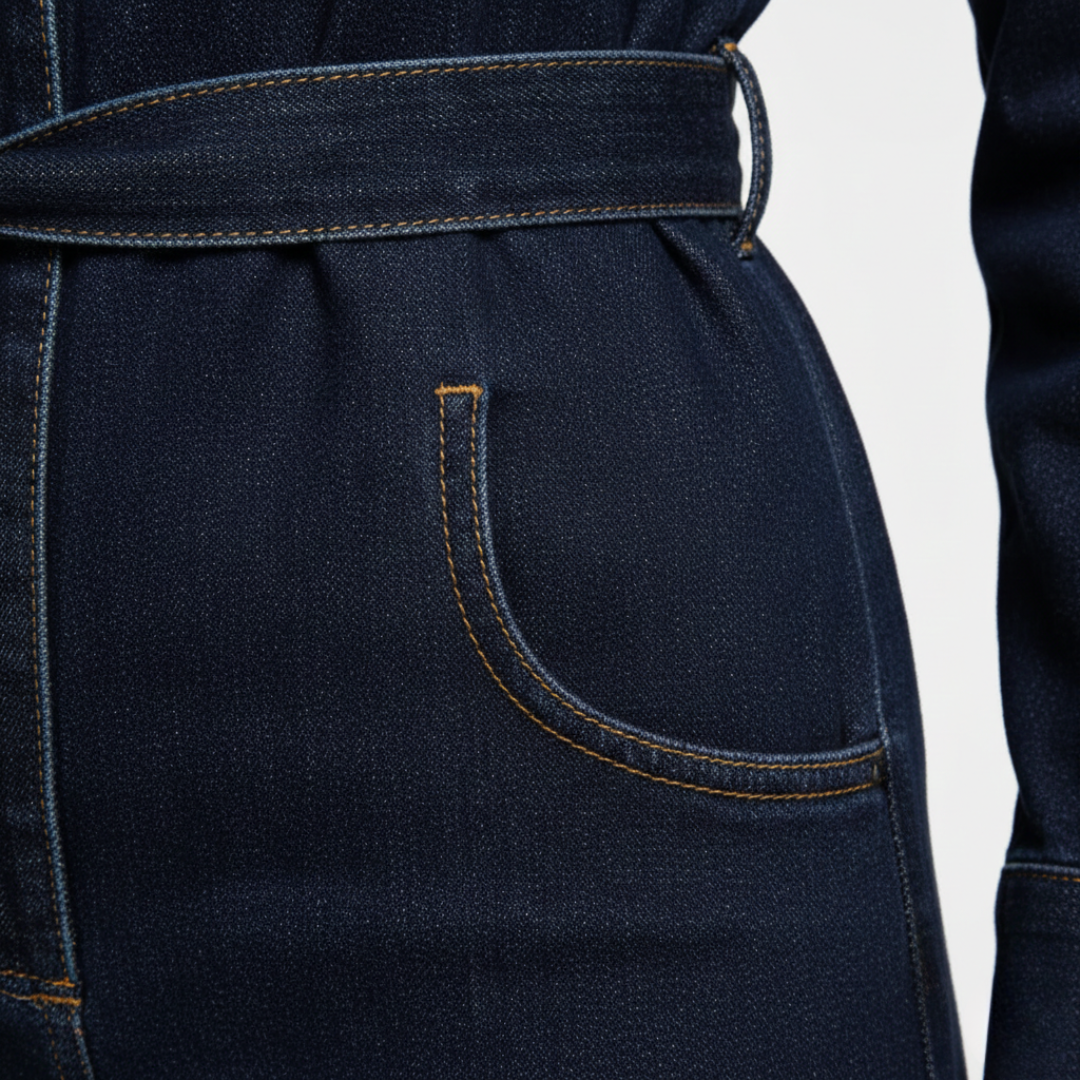 Denim Set Button Front Jacket Straight Leg Jeans Womens Navy Blue