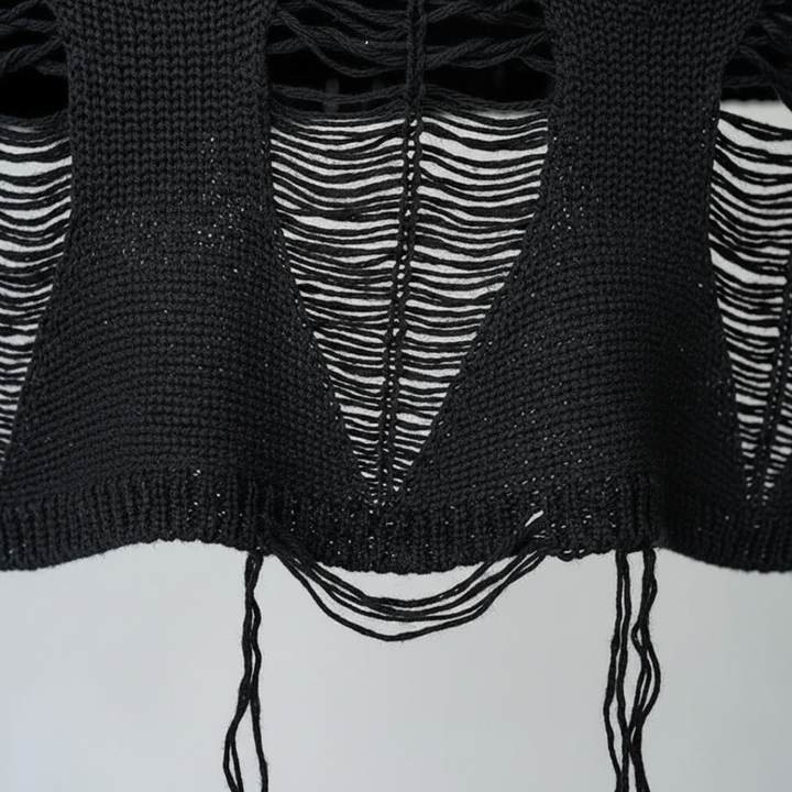 Women Black Distressed Cropped Knit Sweater