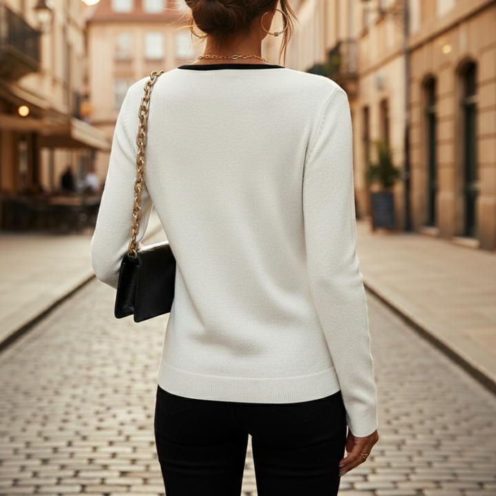 V Neck Sweater Wrap Front Long Sleeve Knit Womens White