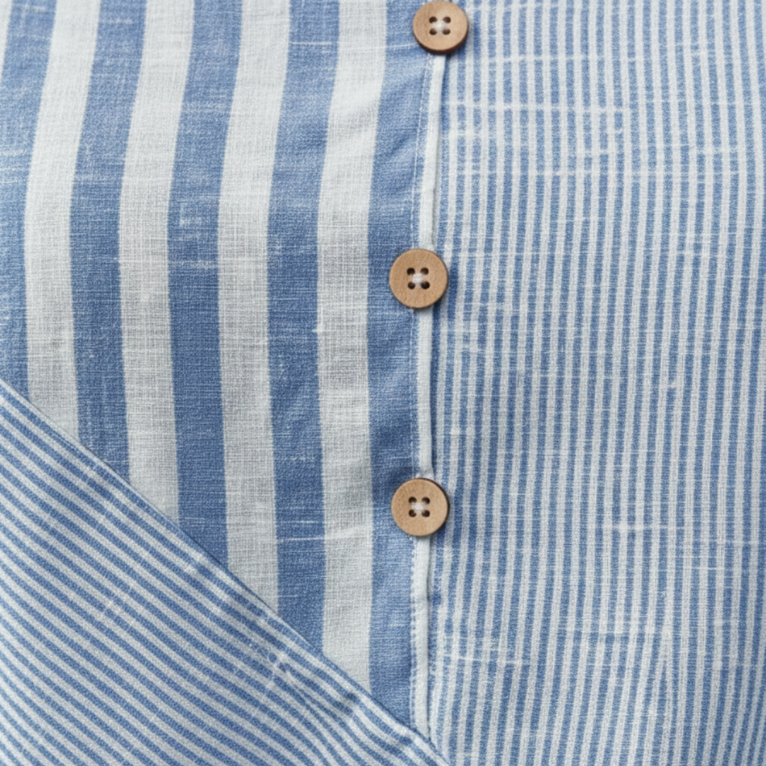 Henley Blouse Striped Short Sleeve Asymmetrical Womens