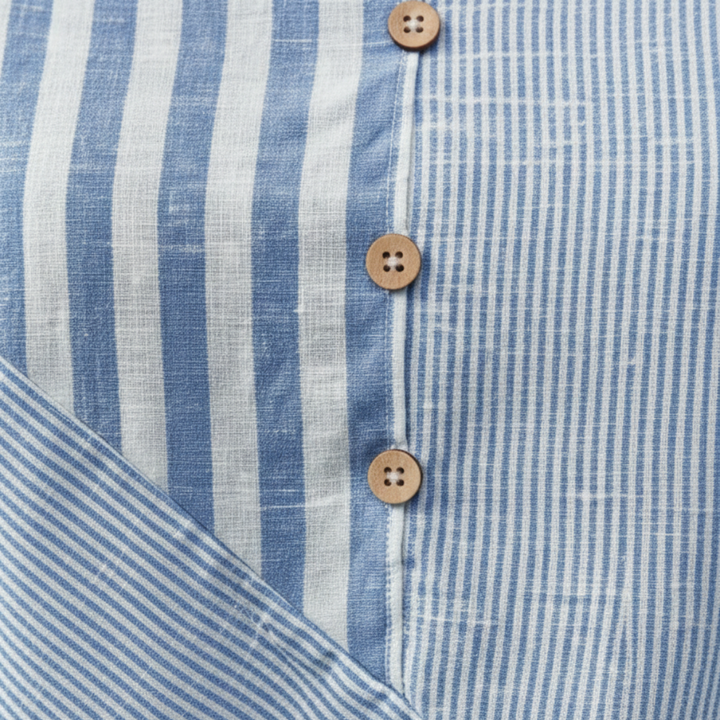 Henley Blouse Striped Short Sleeve Asymmetrical Womens