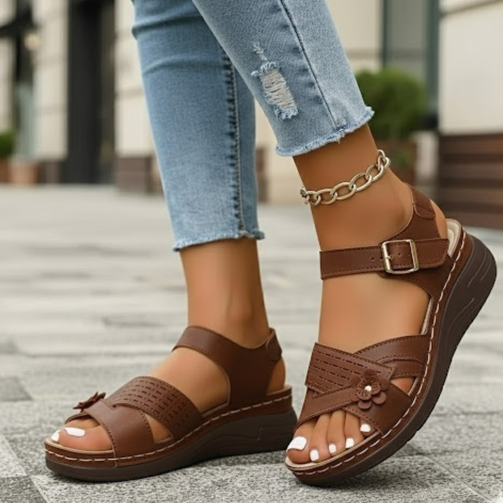 Women Platform Sandals Extra Wide Fit Button Closure
