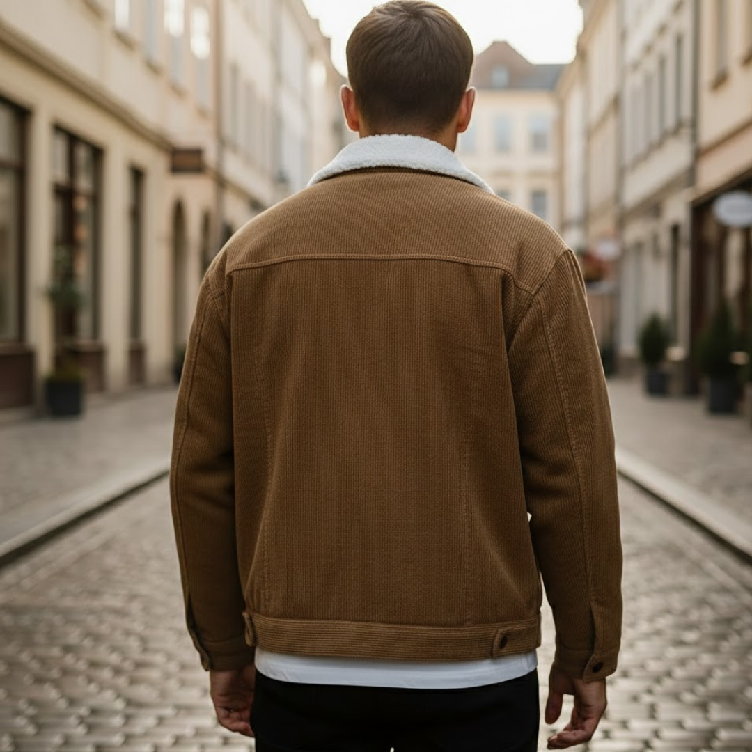 Men Corduroy Jacket Button Front Turn Down Collar