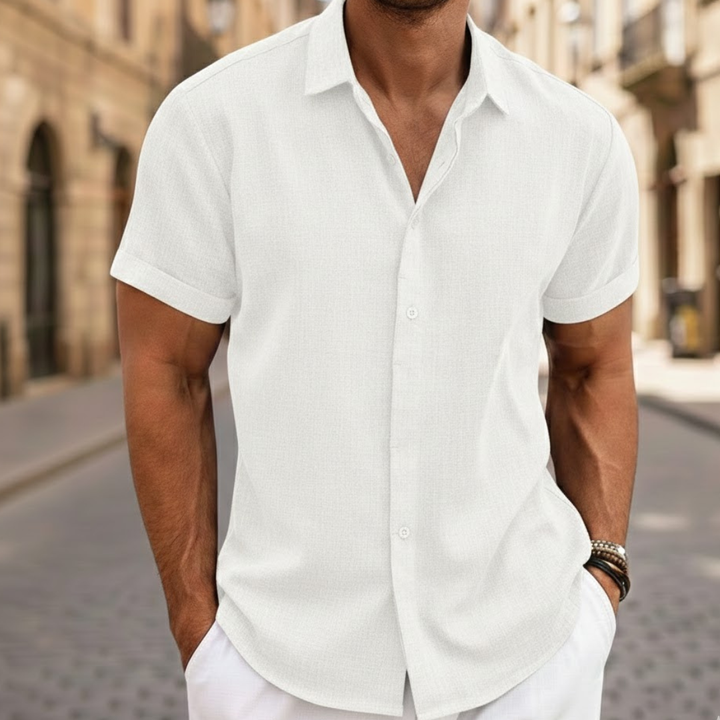 Men Short Sleeve Summer Shirt Lightweight Button Front
