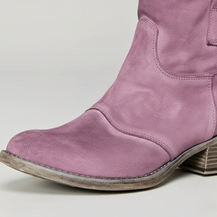 Ankle Boots Western Suede Stacked Heel Pointed Toe Womens