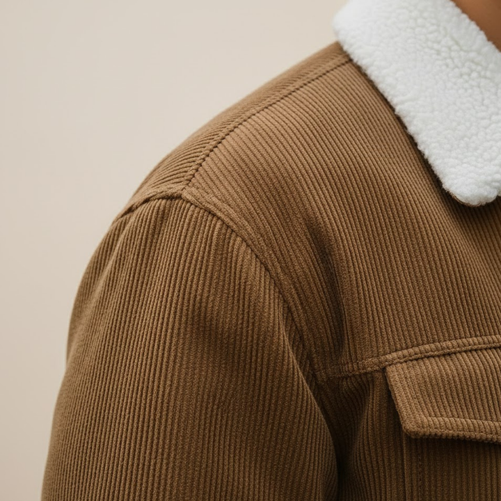 Men Corduroy Jacket Button Front Turn Down Collar