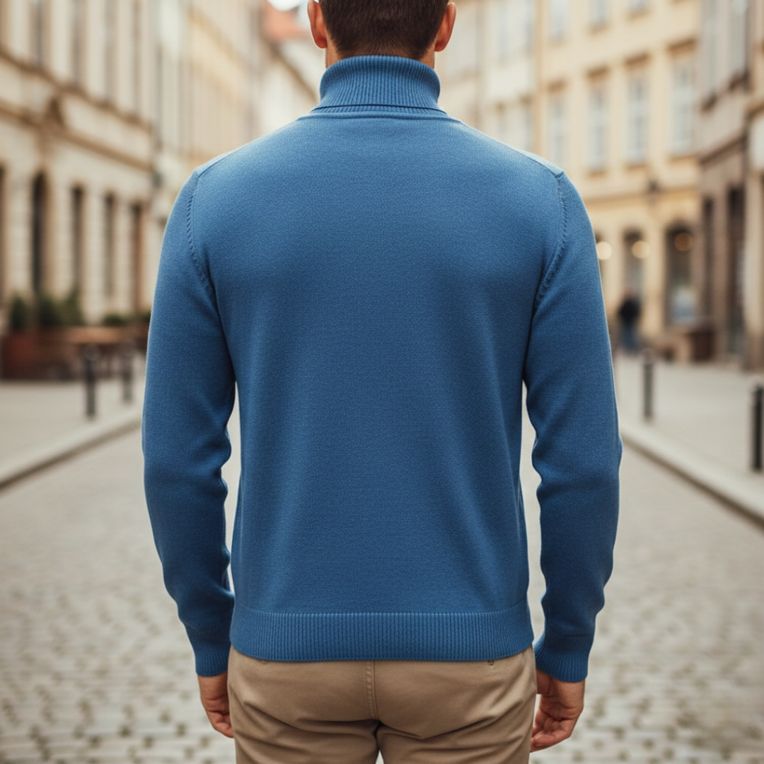 Turtleneck Sweater Ribbed Knit Pullover Mens