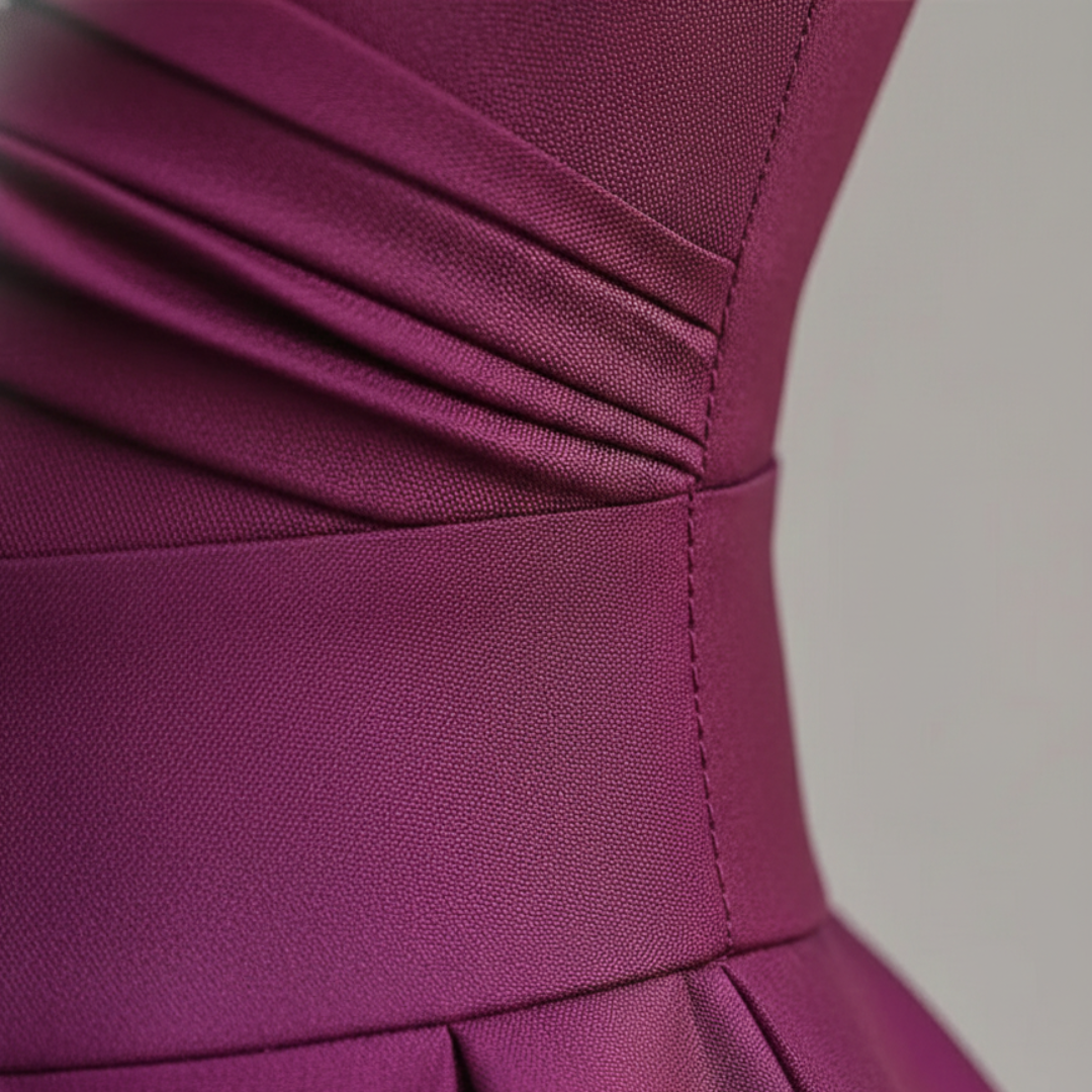 Robe mi-longue en satin, coupe trapèze, devant croisé, manches trois-quarts pour femme