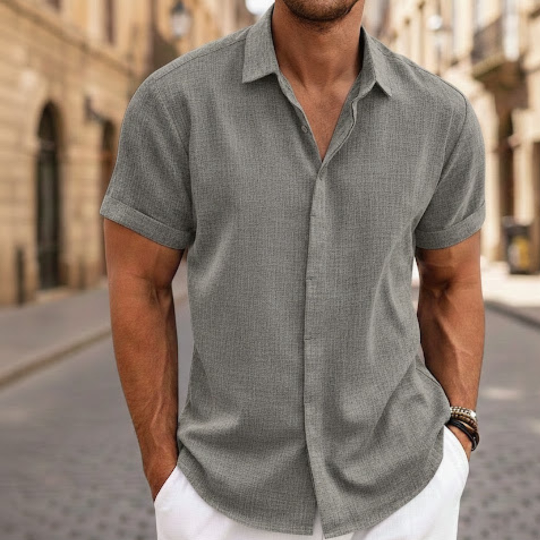 Men Short Sleeve Summer Shirt Lightweight Button Front