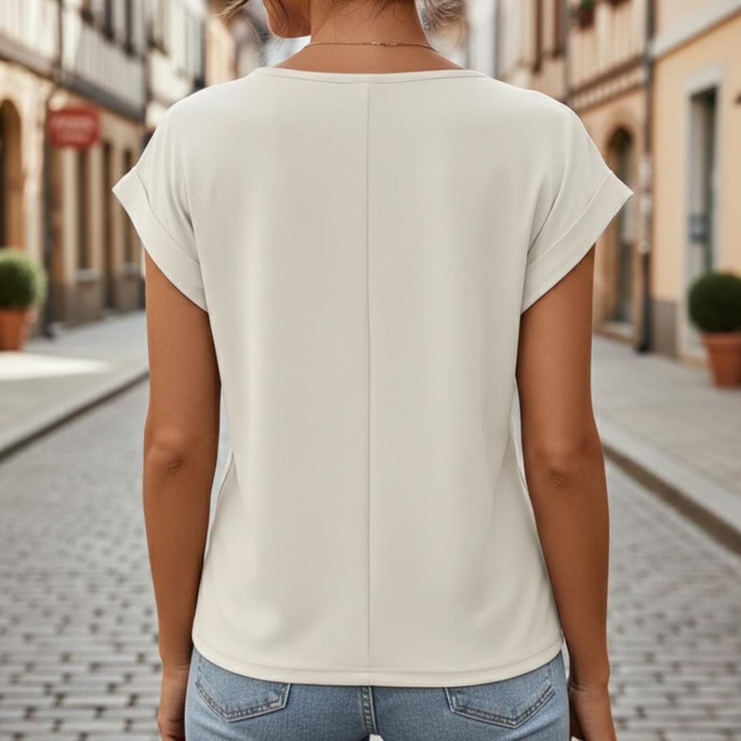 V-Neck Top Short Sleeve Tummy Tucking Womens