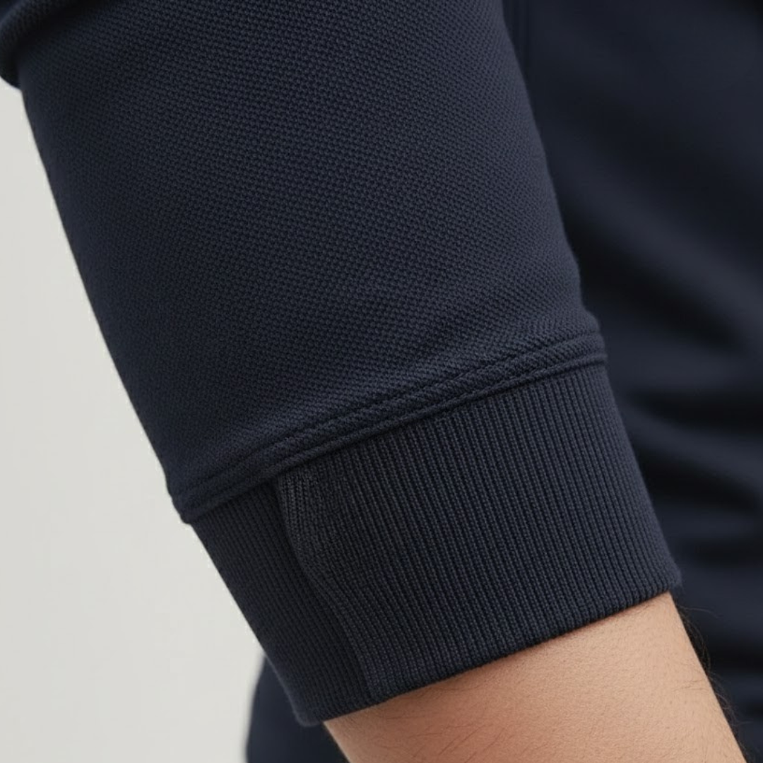 Mens long sleeve polo shirt solid color loose fit polyester fabric