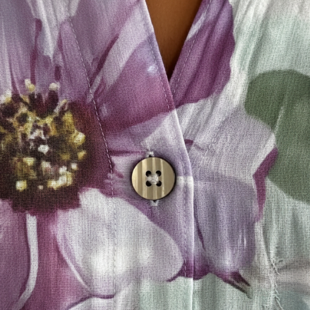 Button Up Shirt Floral Print Long Sleeve Oversized Womens