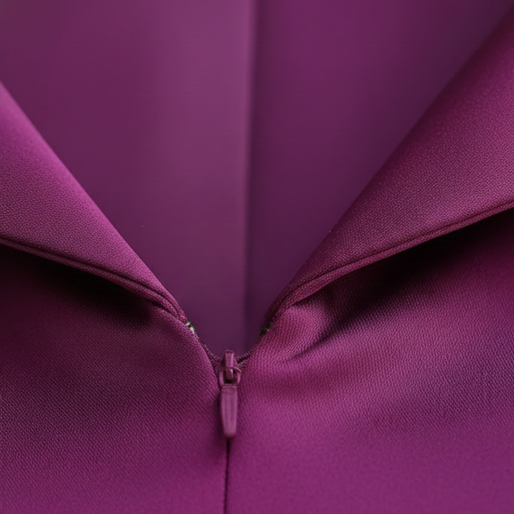 Robe mi-longue en satin, coupe trapèze, devant croisé, manches trois-quarts pour femme