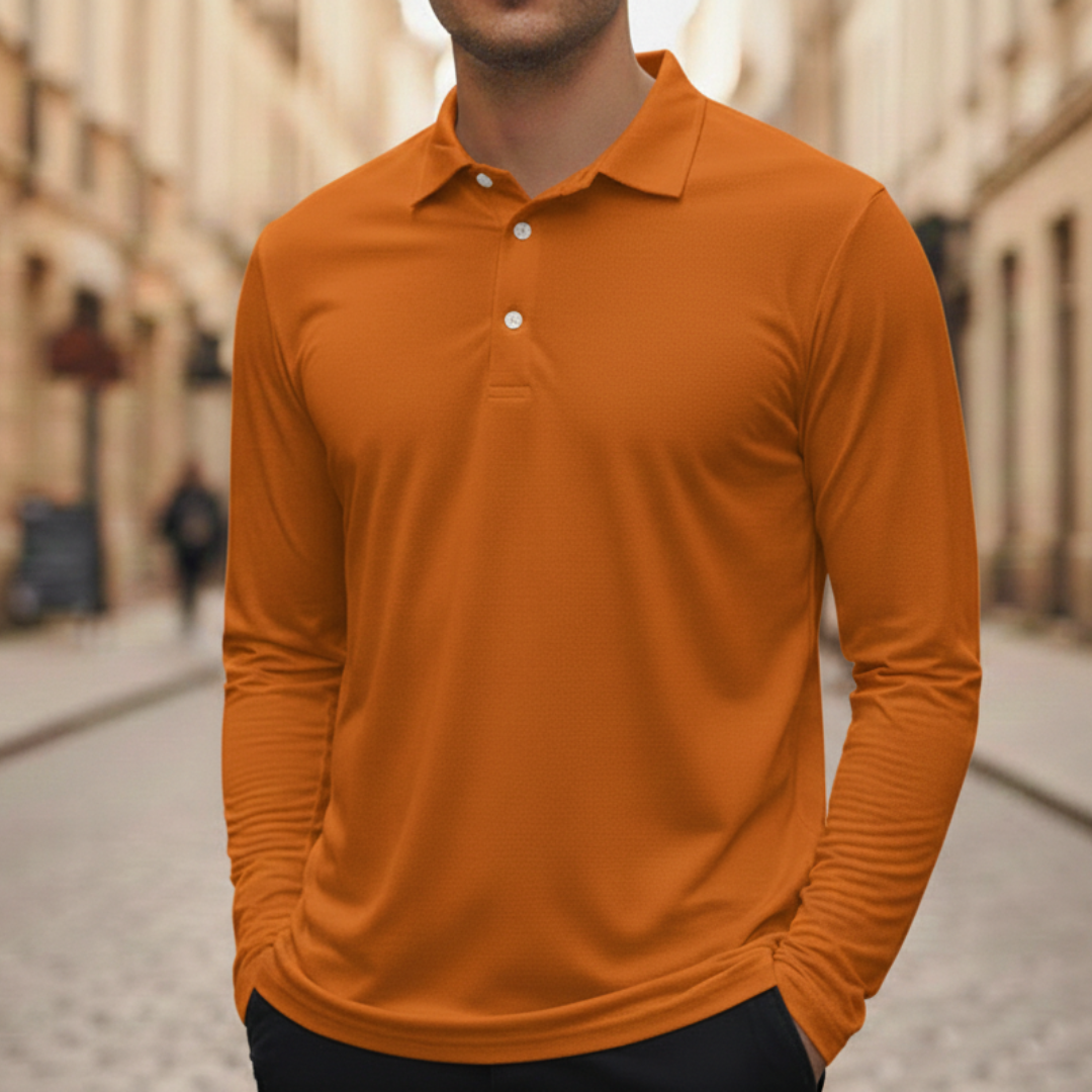 Mens Polo Shirt Lightweight Long Sleeve Athletic Casual Wear