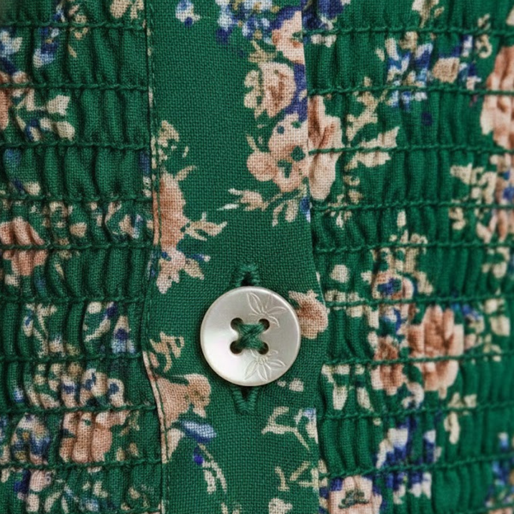 Women Floral Dress Square Neck Short Sleeve High Waist