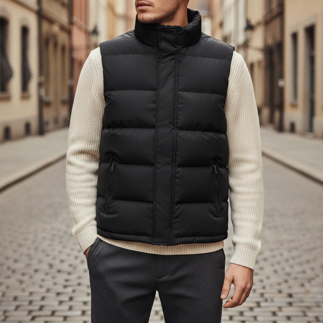 Puffer Vest Quilted Sleeveless Zippered Pockets Mens