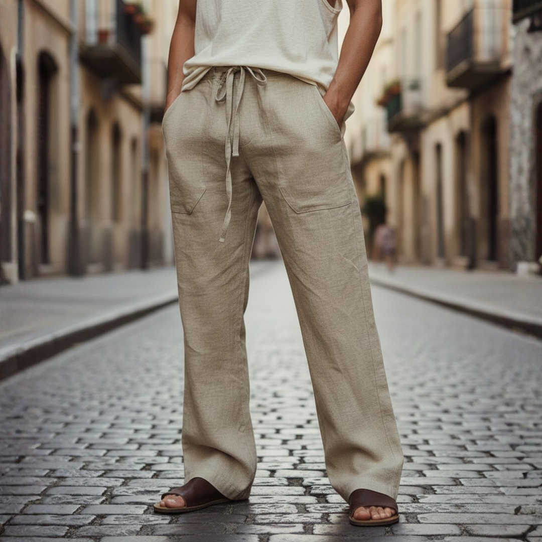 Trousers Baggy Linen Drawstring Mens