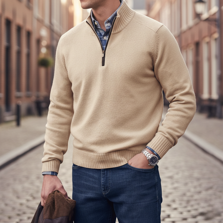 Men Quarter Zip Mock Neck Sweater