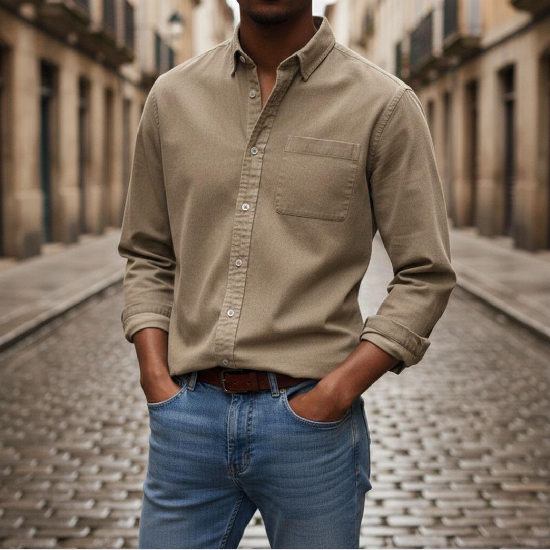 Button Down Shirt Long Sleeve Denim Mens