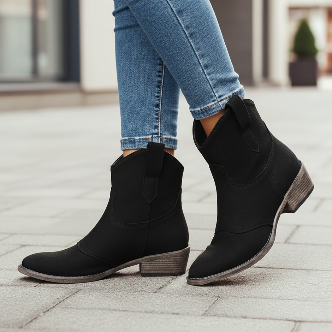 Ankle Boots Western Suede Stacked Heel Pointed Toe Womens