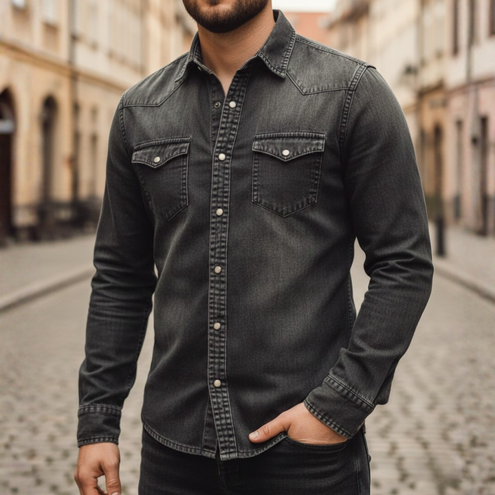 Button Down Shirt Long Sleeve Denim Mens