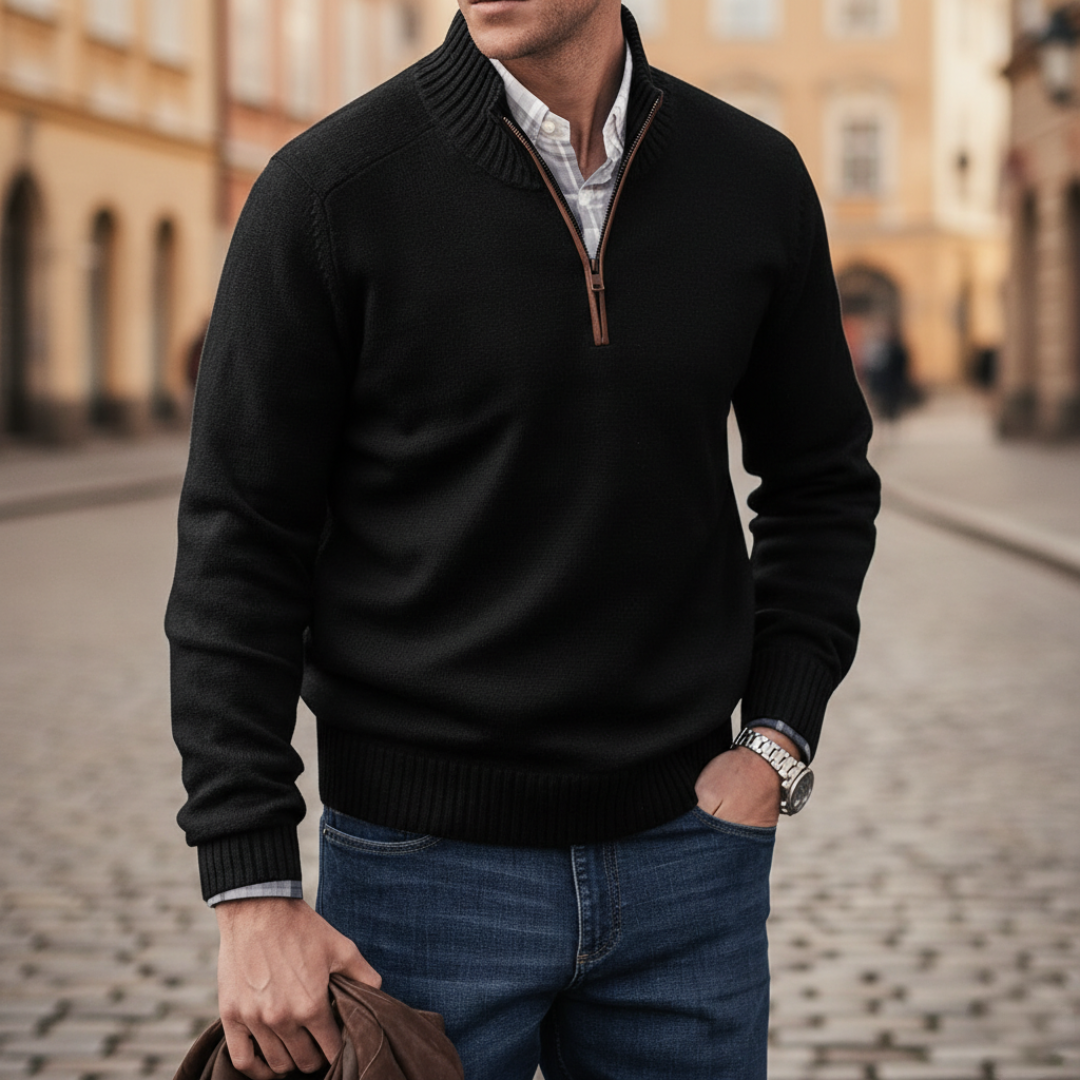 Men Quarter Zip Mock Neck Sweater