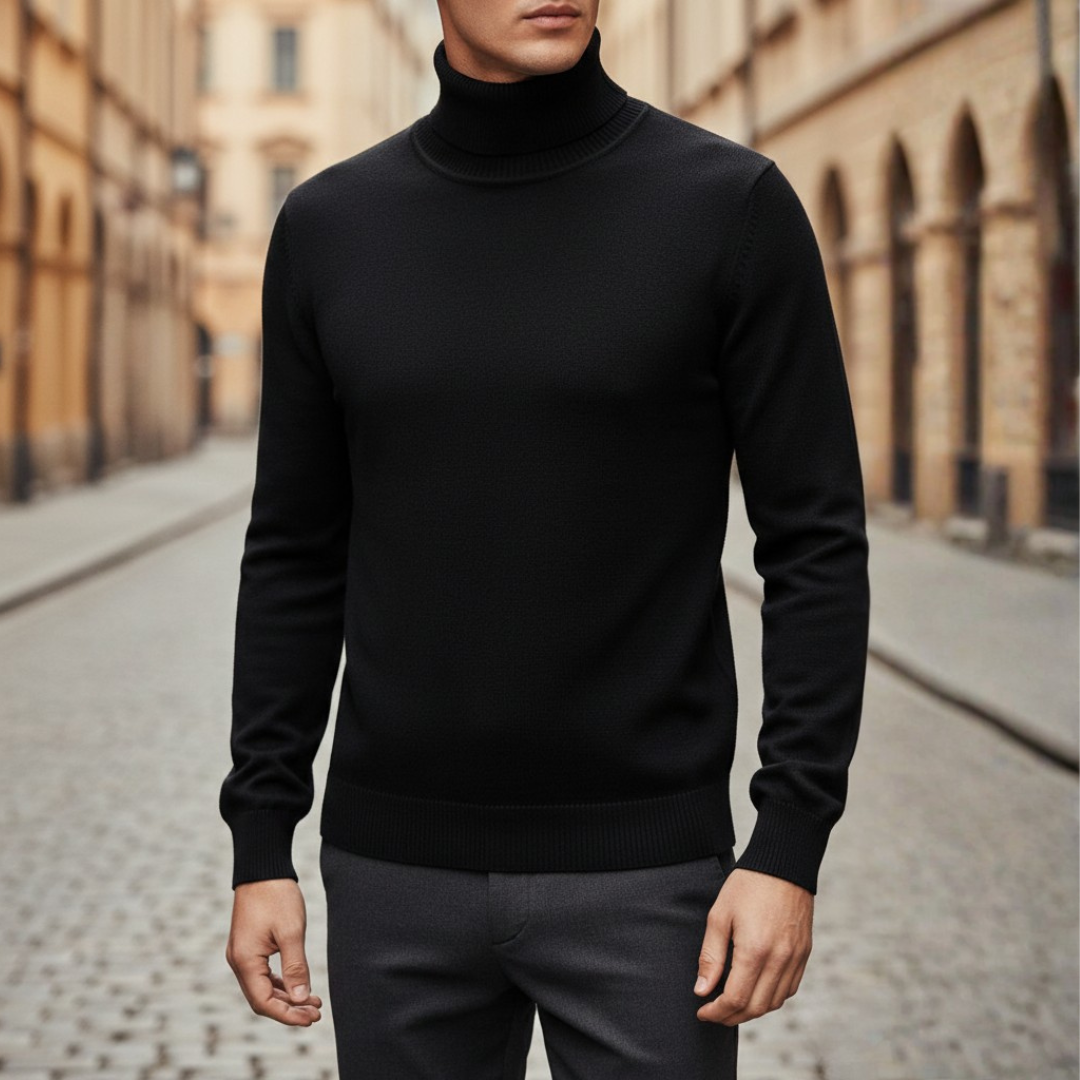 Turtleneck Sweater Ribbed Knit Pullover Mens