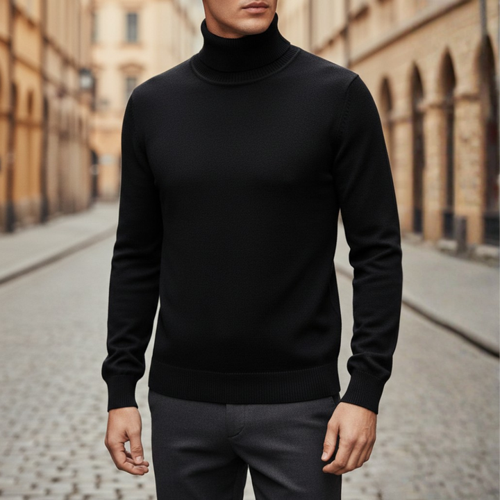 Turtleneck Sweater Ribbed Knit Pullover Mens