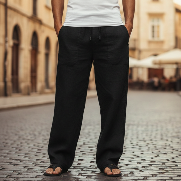 Trousers Baggy Linen Drawstring Mens