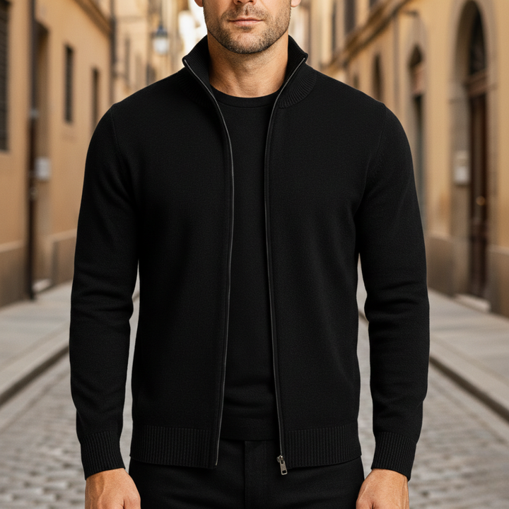 Cardigan à fermeture éclair intégrale avec bordure côtelée pour homme