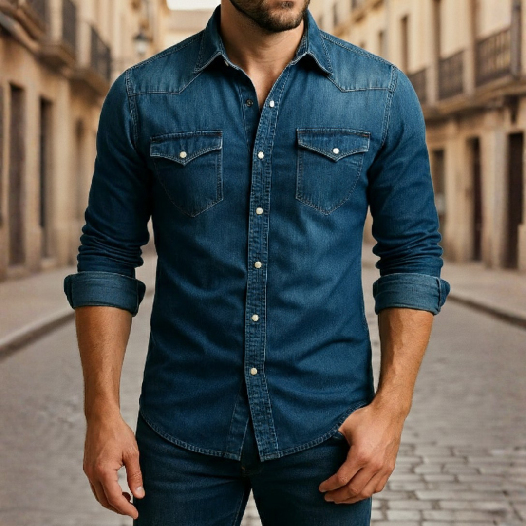 Button Down Shirt Long Sleeve Denim Mens