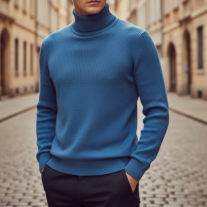 Turtleneck Sweater Ribbed Knit Pullover Mens
