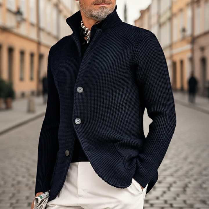 Men Ribbed Knit Button Cardigan