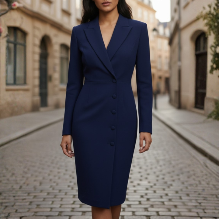 Blazer Dress Long Sleeve Button Front Midi Womens